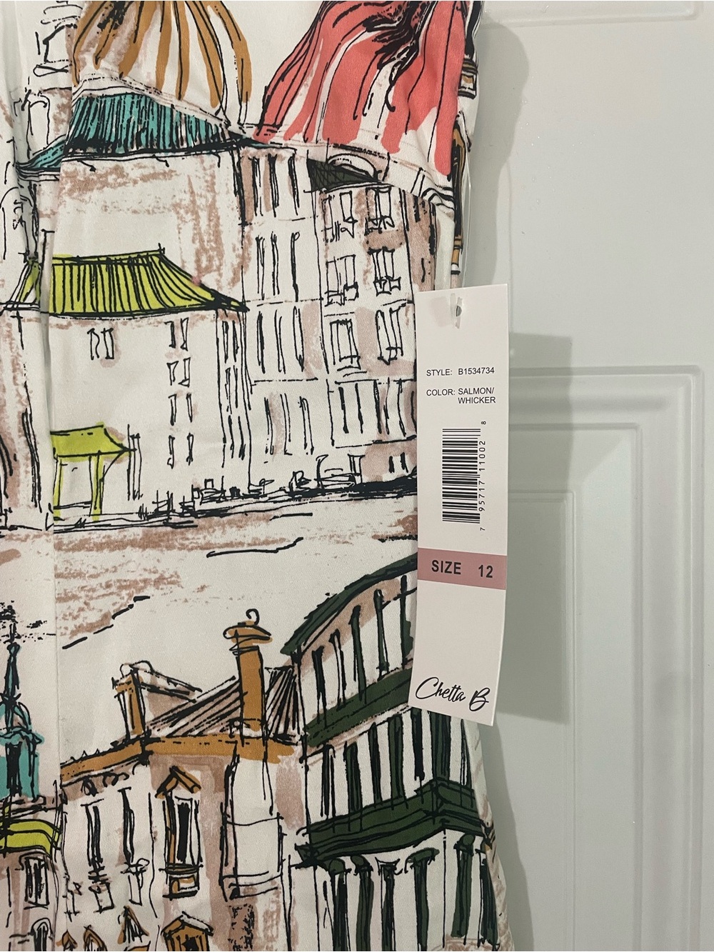 Chetta B Venice Italy Scenic Sketch Print Sleeveless Sheath Cotton Dress Size 12 - Picture 2 of 8